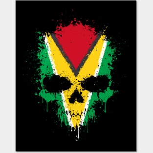 Chaotic Guyanese Flag Splatter Skull Posters and Art